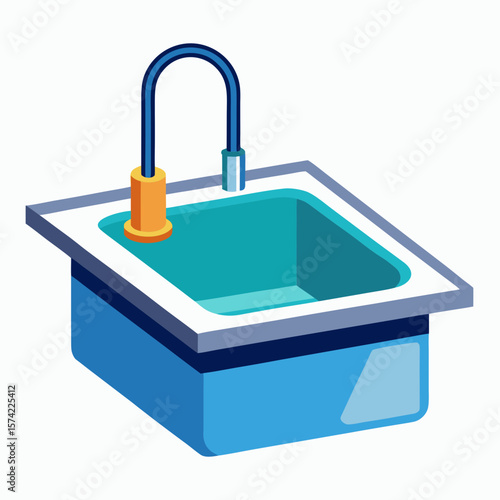 Modern kitchen sink with blue basin and chrome faucet plumbing