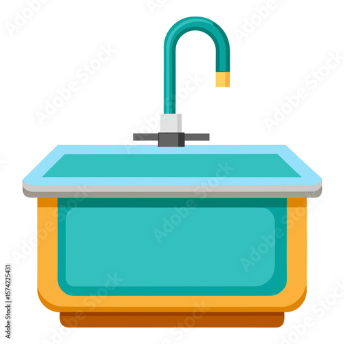 Teal kitchen sink with orange base and chrome faucet vector