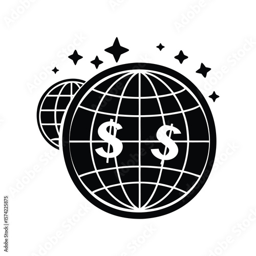 Global Finance and Economy with Dollar Symbols and Shining Stars