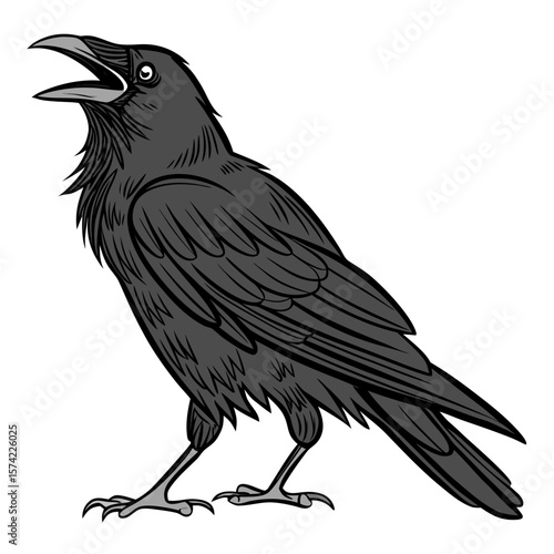 Black crow with open beak raven bird