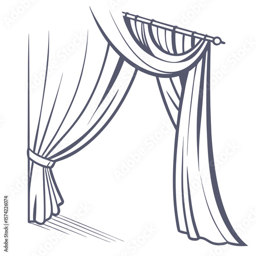 Draped fabric on rod with tie back curtain window