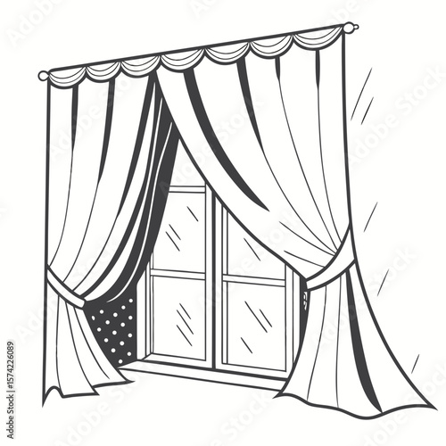 Draped curtains framing a window fabric interior