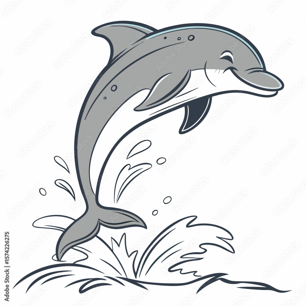 Obraz premium Gray dolphin leaping from stylized water jumping