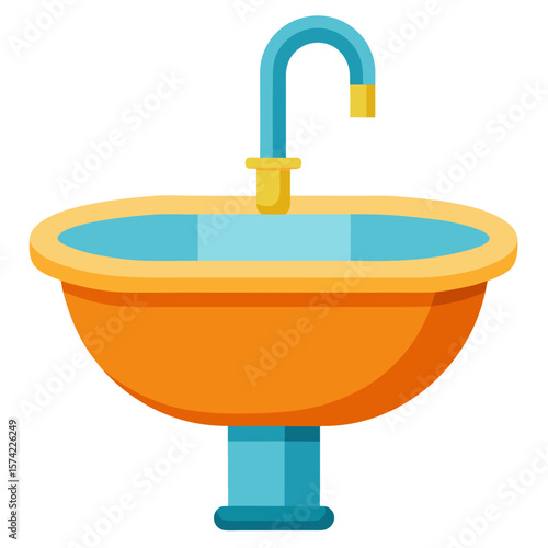 Orange and blue sink with faucet washbasin plumbing
