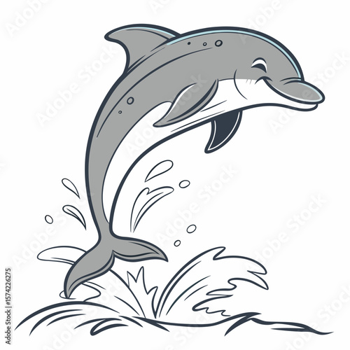Gray dolphin leaping from stylized water jumping