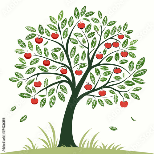 Ripe red apples on green leafed tree branches apple tree green leaves