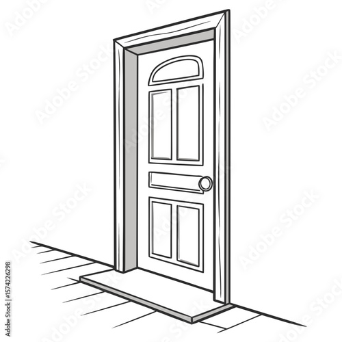 Open doorway with arched window and panels entrance