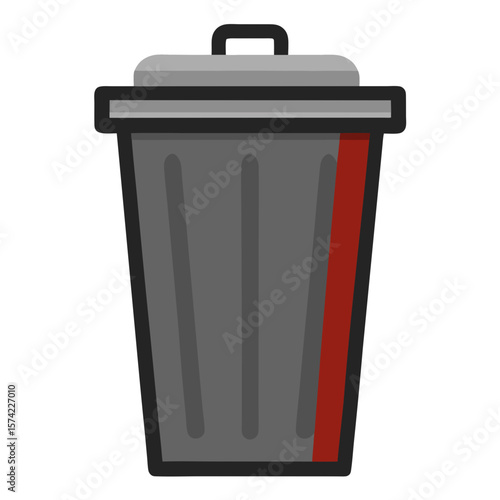 Gray trash can with red accent stripe and lid garbage bin waste receptacle