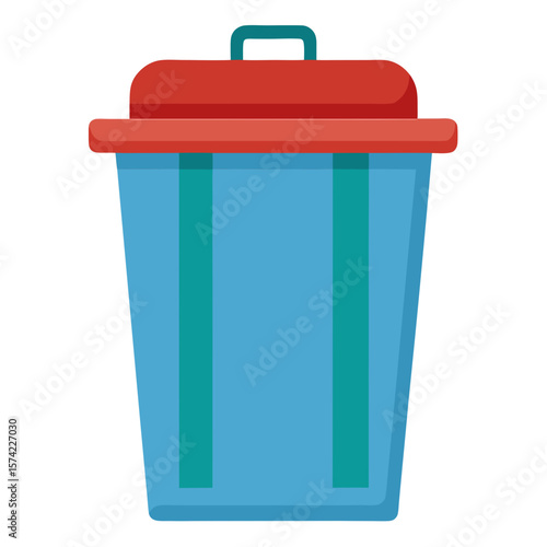 Blue trash can with red lid and teal accents garbage can waste receptacle