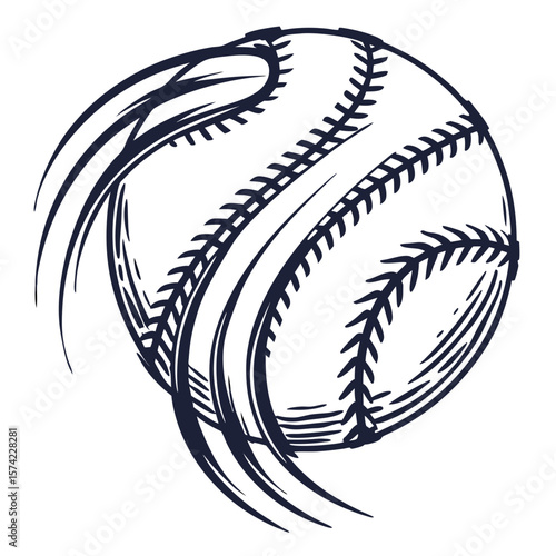 Dynamic baseball with swirling motion and stitching sport game