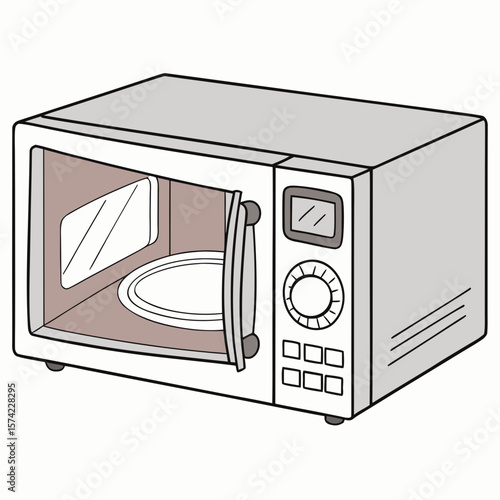 Open microwave with turntable and control panel kitchen appliance