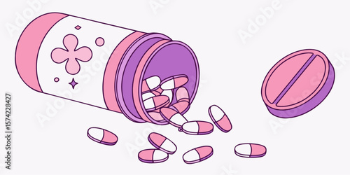 Pink and purple vector abstract background with a 3D heart, skull, and circles, ideal for fashion, beauty, and Valentine's Day designs