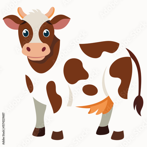 Brown white spotted cow with large eyes and udder farm animal