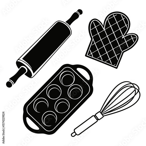 Baking tools rolling pin whisk muffin tin oven mitt