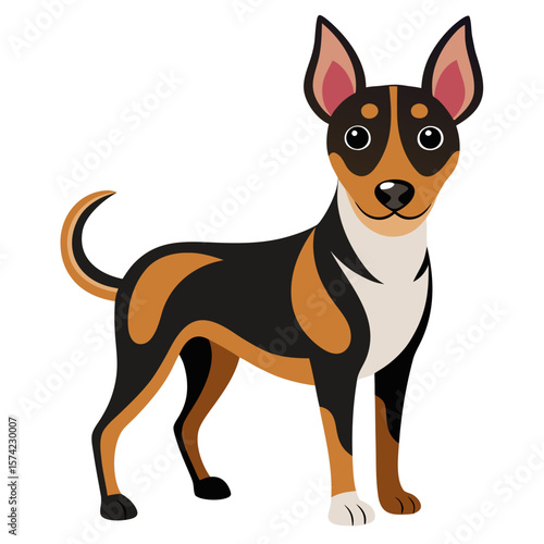 Black tan and white dog standing alert canine animal