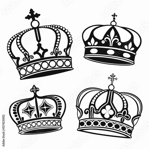 Royal crowns ornate regal symbols vector