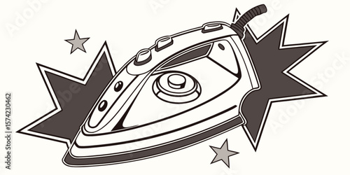 Abstract background with an arrow and an isolated electrical hand steam iron for domestic laundry