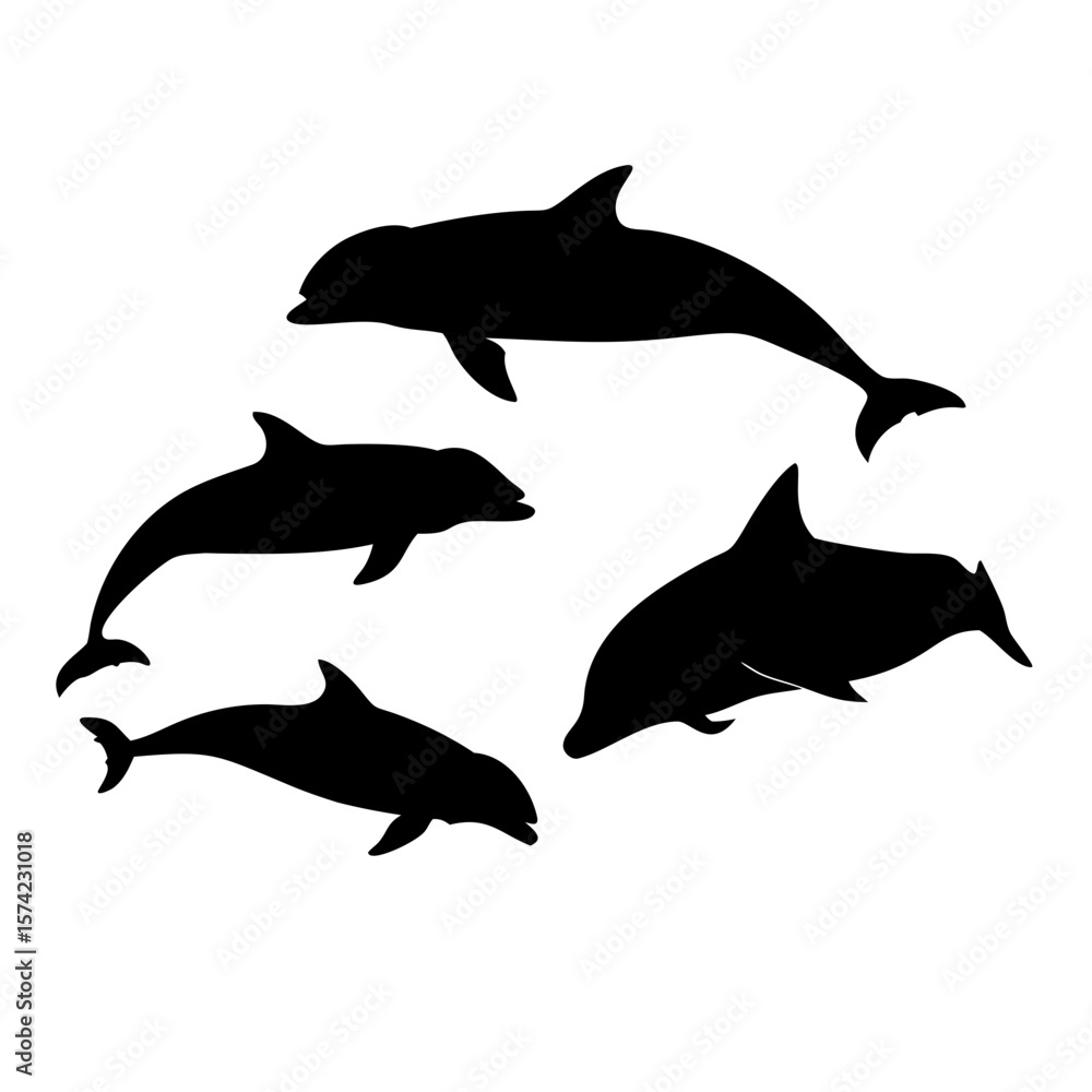 Fototapeta premium Four whale and dolphin styles silhouette marine life