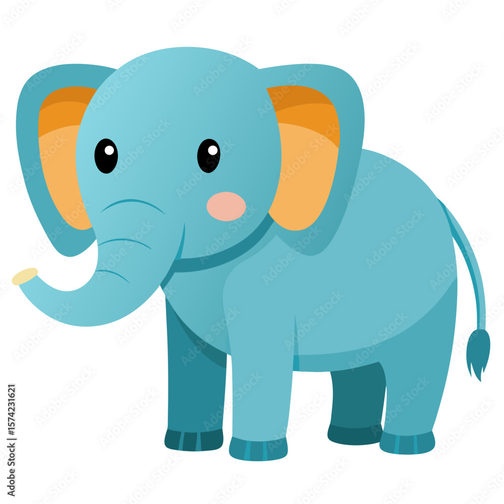 Fototapeta premium Cute blue elephant with orange ears and pink cheeks vector