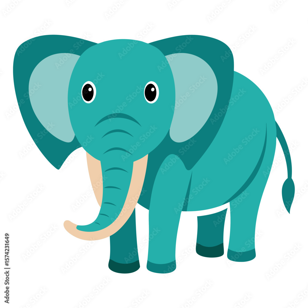Naklejka premium Teal elephant cartoon standing on white illustration animal
