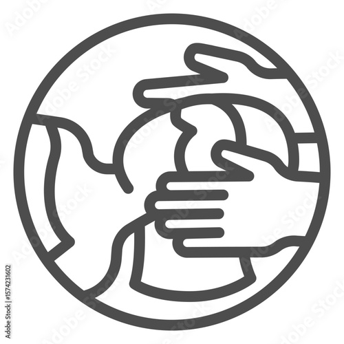 Woman head hair with eyes mask and masseur hands line icon, spa massage concept. Vector graphics. Massaging client head sign on white background, outline style icon for mobile or web design.