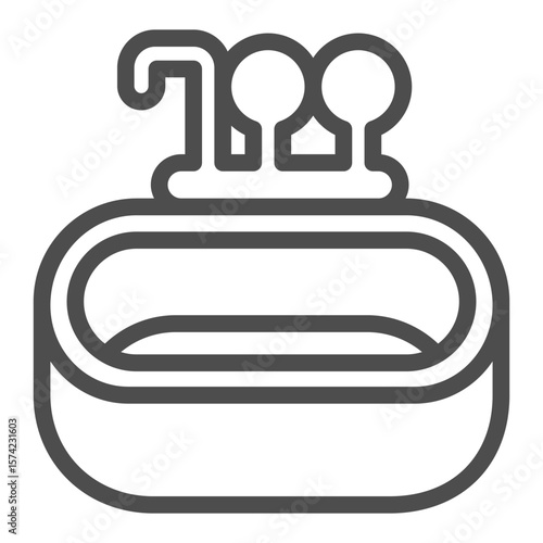 Washbasin line icon, spa salon concept. Vector graphics. Ceramic sink with hot and cold water faucet, bath time sign on white background, outline style icon for mobile or web design.