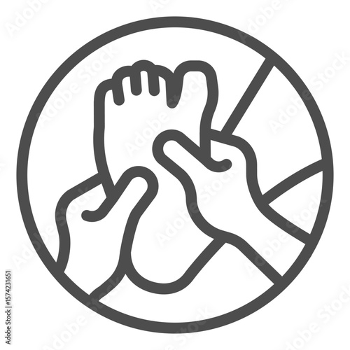 Leg and masseur hands line icon, spa massage concept. Vector graphics. Massaging art for human foot, therapy sign on white background, outline style icon for mobile or web design.