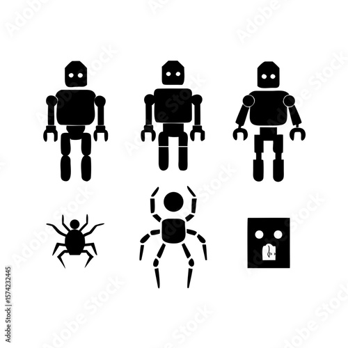 Robotic figures and geometric shapes humanoid cube