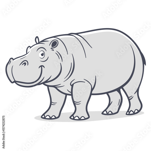 Cartoon hippopotamus walking on white background animal wildlife