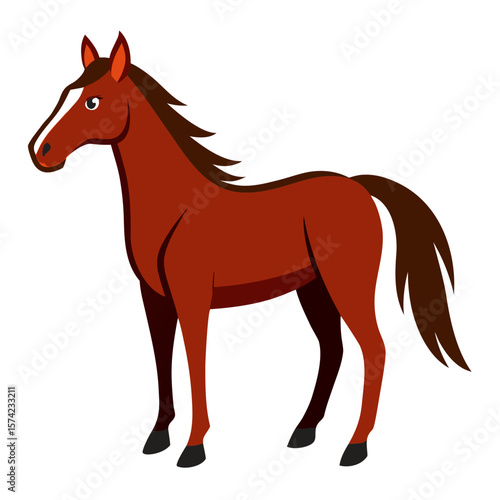 Brown horse with white blaze and dark mane tail