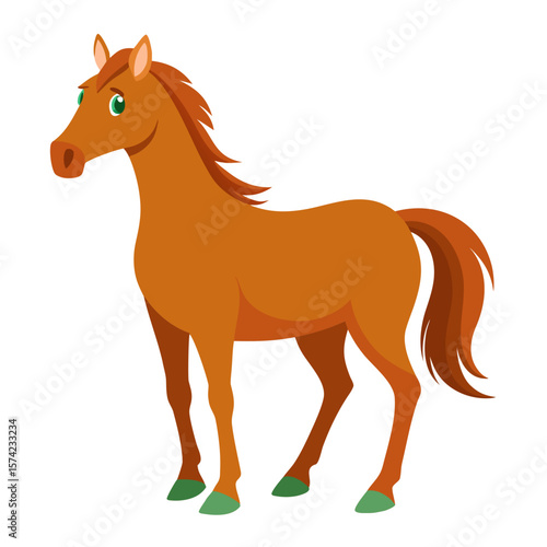 Brown horse with green eyes and hooves cartoon