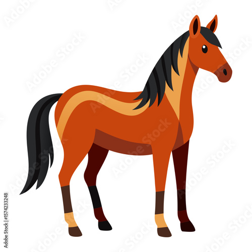 Chestnut horse with black mane and tail standing brown