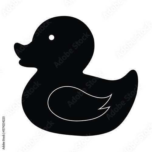 A black rubber duck silhouette, ideal for bath time, toys, children's themes, and nostalgic designs, symbolizing childhood innocence and playfulness