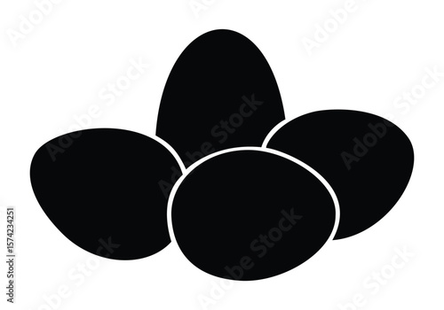 A stack of black egg silhouettes, perfect for food, farm, breakfast, and cooking themes, symbolizing natural produce and simple ingredients