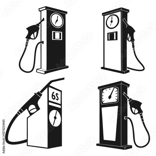 Vintage gas pumps with fuel nozzles gas station retro