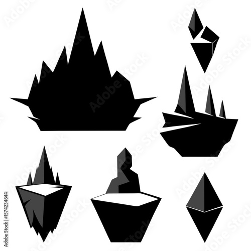 Angular icebergs geometric shapes black and white arctic