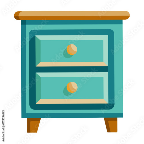 Teal nightstand with wooden top and drawers furniture