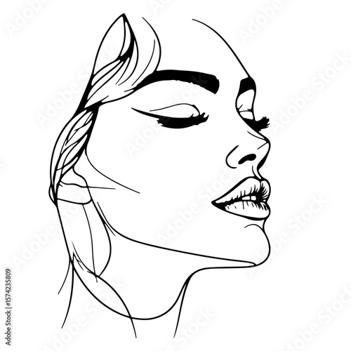 Elegant Line Art Portrait of a Woman in Profile