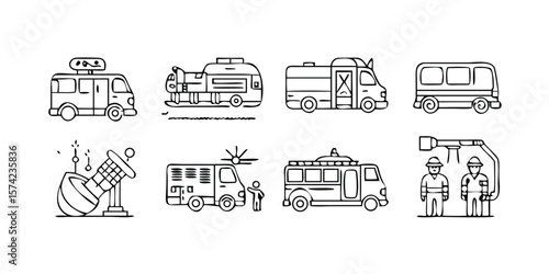 Comprehensive Graphic Set of Public Service and Municipal Transportation Icons and Elements for Design Projects on transparent background comprehensive graphic set featuring public service municipal