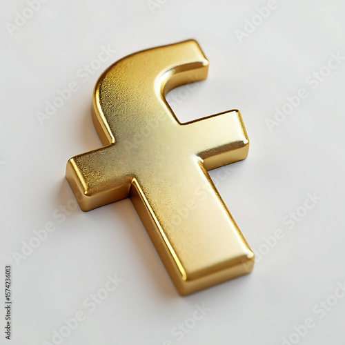 A Gleaming Golden Facebook Logo Symbolizing Social Media Connectivity and Digital Communication on a White Surface