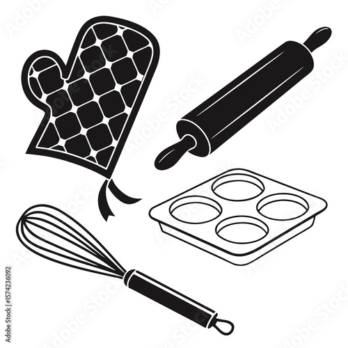 Baking Utensils Rolling Pin Whisk Muffin Tin Oven Mitt kitchen cooking