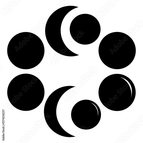 Celestial bodies crescent full circle shapes moon phases