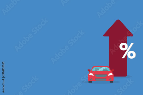 Car with a percentage symbol , symbolizing transport, dealership and financial topics.	