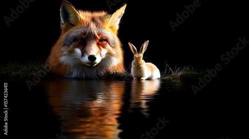 Wallpaper Mural Contrasting Fortunes Visualized in Nature A Striking Encounter Between a Fox and a Hare in the Wild Torontodigital.ca