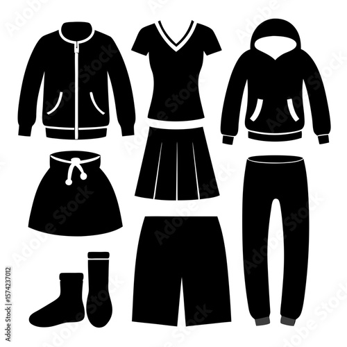 Black clothing items athletic wear collection apparel