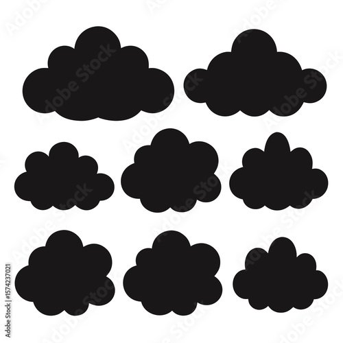 Fluffy cloud shapes black silhouettes vector