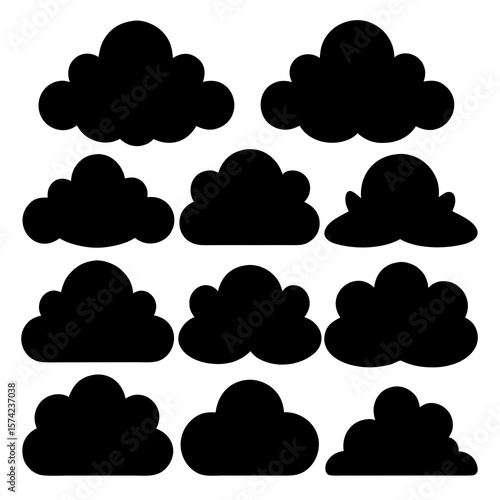 Fluffy cloud shapes black silhouettes clouds white