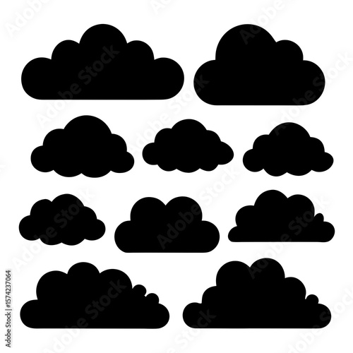Fluffy cloud shapes silhouettes clouds