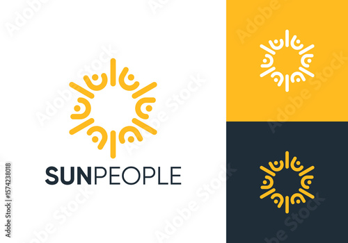 people with sun logo. teamwork,community, social, healthcare icon design concept