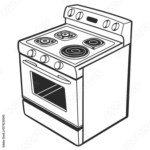 White electric stove with black burners and oven kitchen